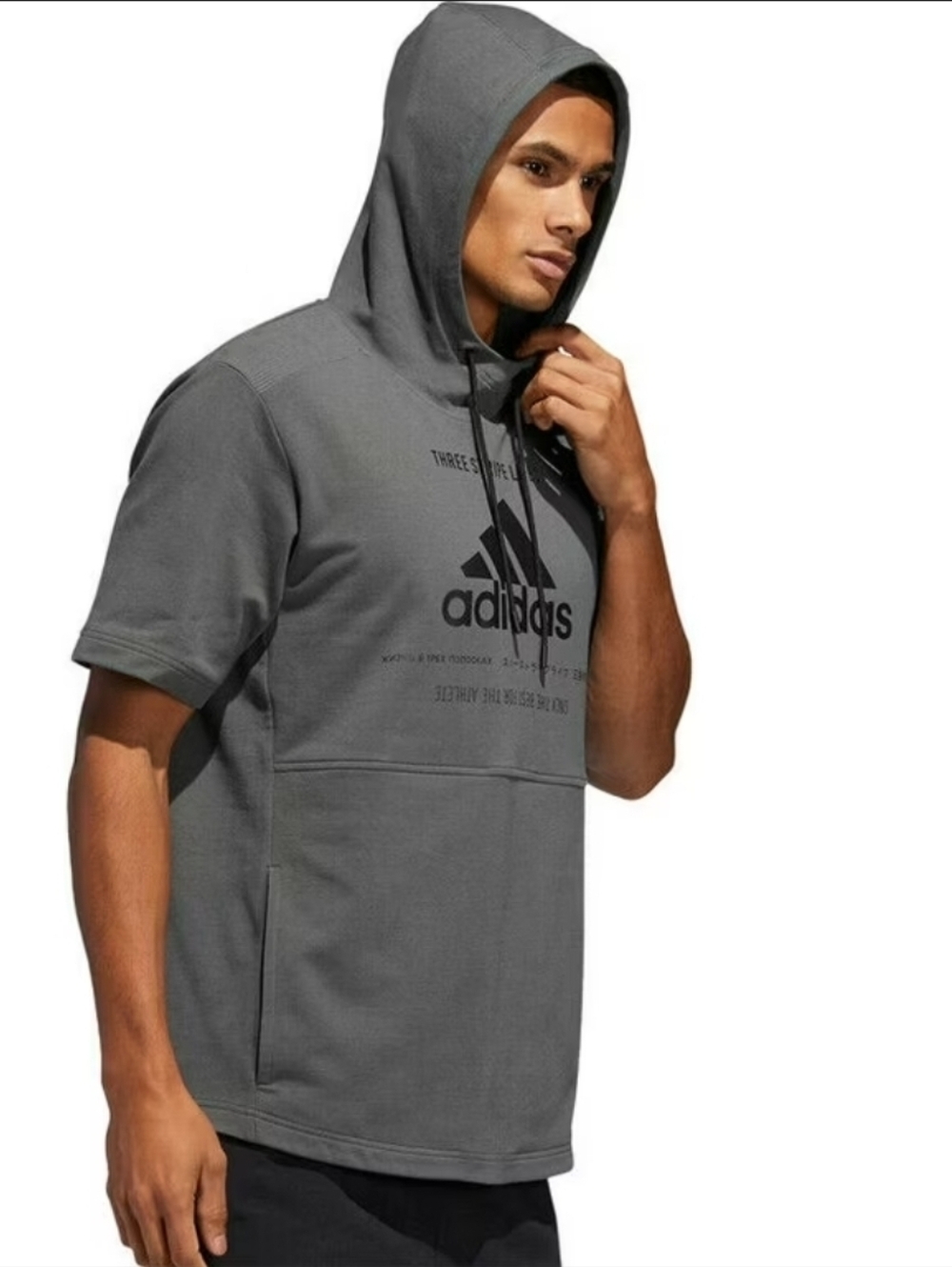 Adidas Men's Short Sleeve Pullover Hoodie Three Stripe Life Size Medium Perform